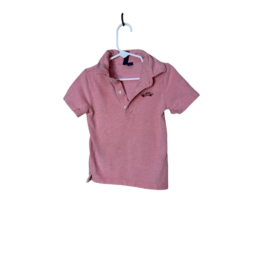 Janie and Jack Boys Coral Pink Pique Polo Shirt Embroidered Car Size 3